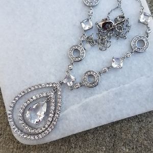 Rhodium cubic zirconia teardrop necklace